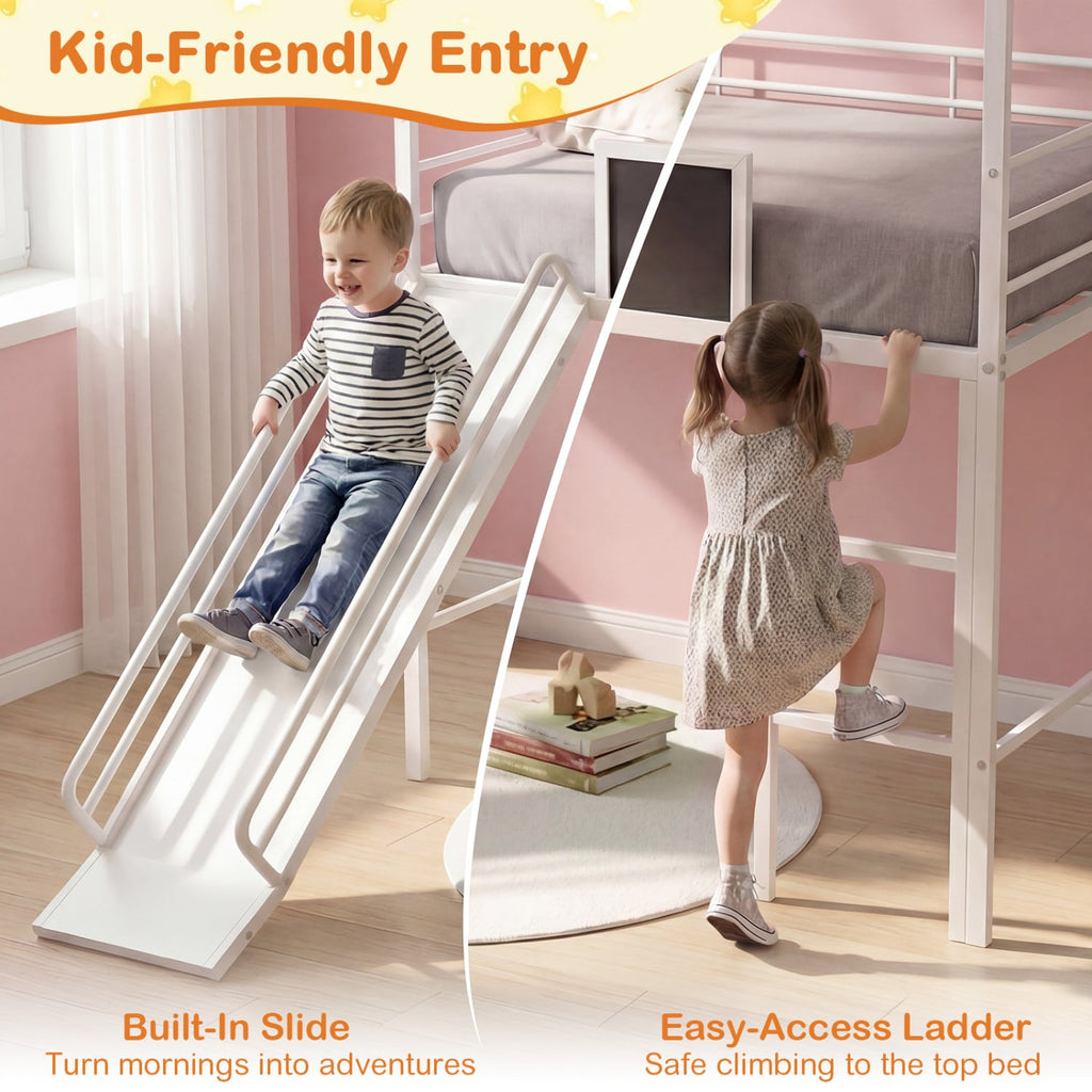 Kids Twin Size Loft Bed with Ladder and Slide for Bedroom-White