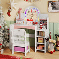 Kids Vanity Set with Colorful LED Lights Princess Makeup Dressing Table with Chair-White