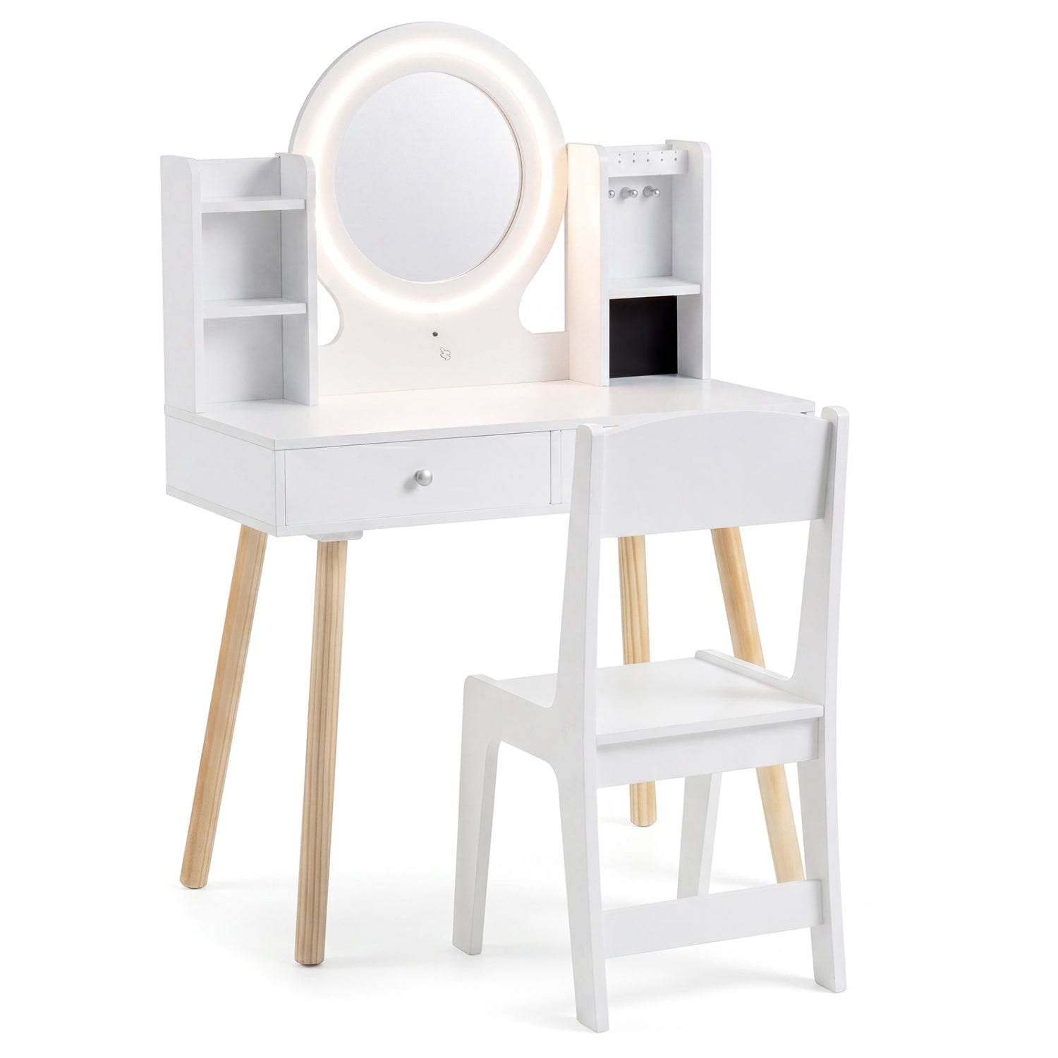 Kids Vanity Set with Lighted Mirror and Storage Drawers-White