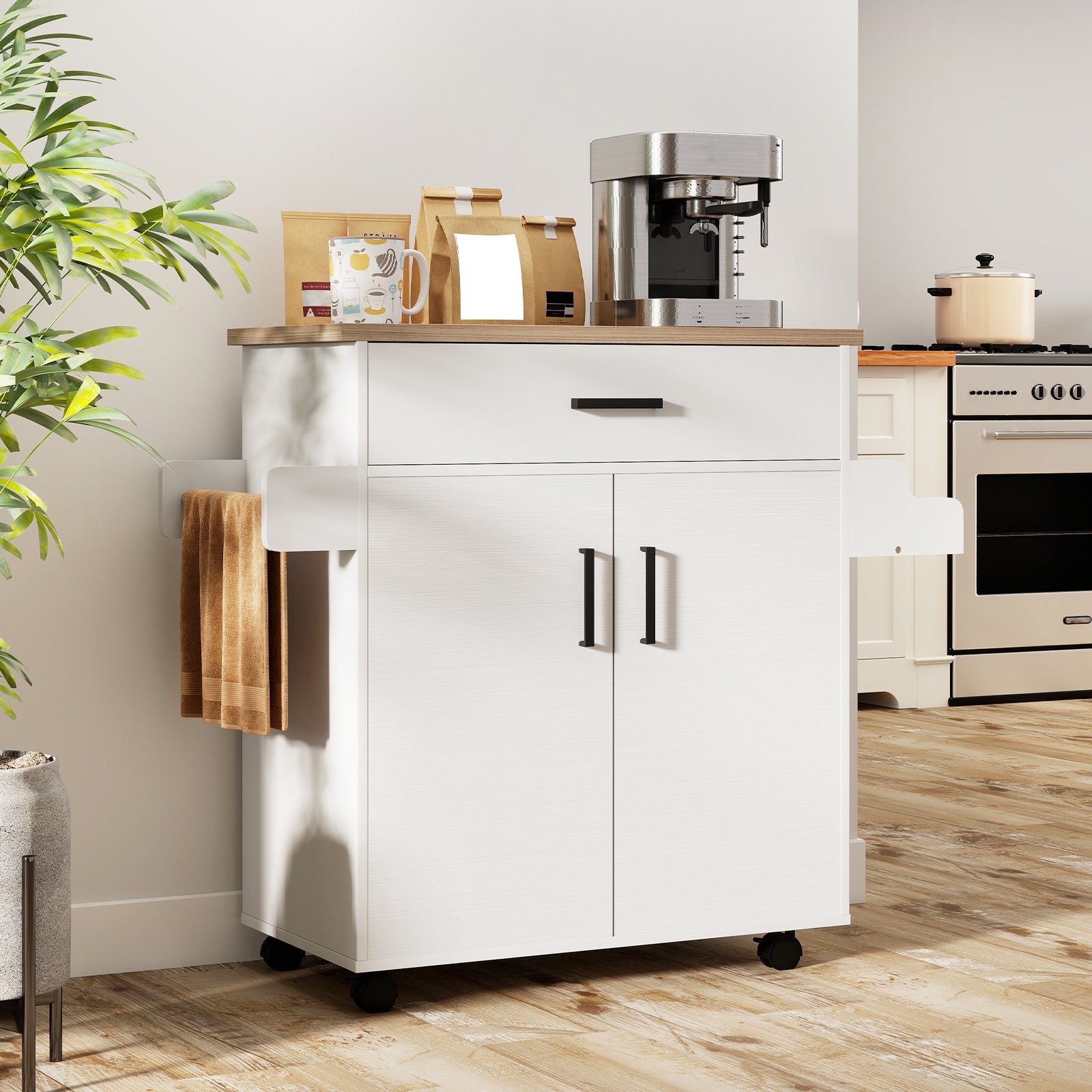 Kitchen Island Cart Rolling Kitchen Storage Island with Drawer-White