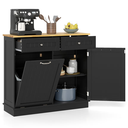 Kitchen Tilt Out Trash Cabinet with 2 Drawers and Adjustable Shelf-Black