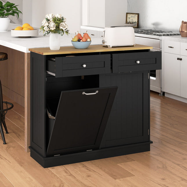 Kitchen Tilt Out Trash Cabinet with 2 Drawers and Adjustable Shelf-Black