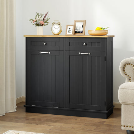 Kitchen Tilt Out Trash Cabinet with 2 Drawers and Adjustable Shelf-Black