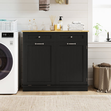 Kitchen Tilt Out Trash Cabinet with 2 Drawers and Adjustable Shelf-Black