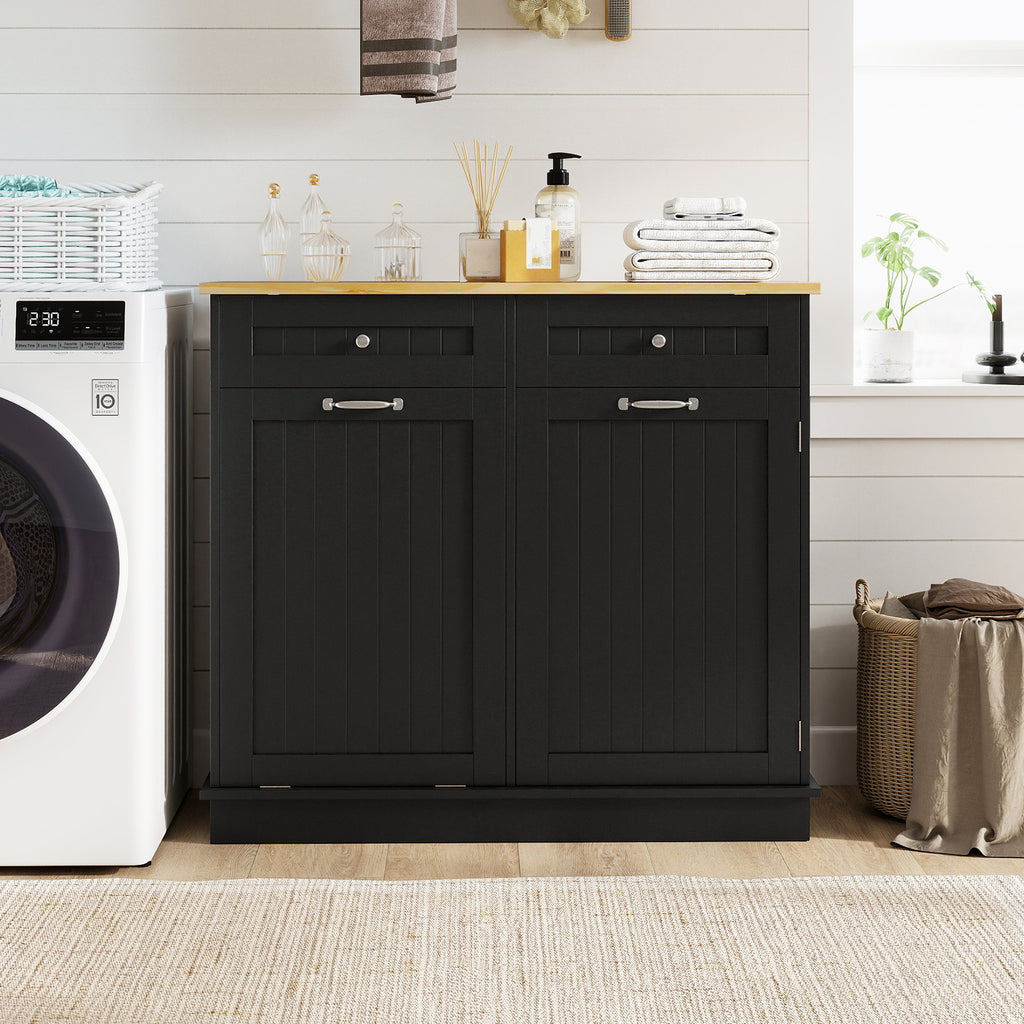 Kitchen Tilt Out Trash Cabinet with 2 Drawers and Adjustable Shelf-Black