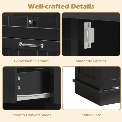Kitchen Tilt Out Trash Cabinet with 2 Drawers and Adjustable Shelf-Black