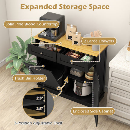 Kitchen Tilt Out Trash Cabinet with 2 Drawers and Adjustable Shelf-Black