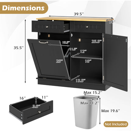 Kitchen Tilt Out Trash Cabinet with 2 Drawers and Adjustable Shelf-Black