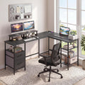 L Shaped Desk with Power Outlet Reversible Computer Desk with Monitor Stands-Black