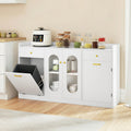 Large Buffet Cabinet Hidden Tilt Out Trash Can Cabinet with 2 Glass Doors-White