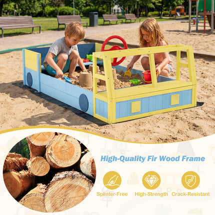 Large Car-Theme Sand Box with Bottom Liner and Fir Wood Frame-Blue