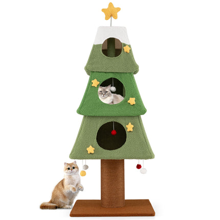 Large Christmas Cat Tree for Indoor Cats 64" Cute Cat Tower with 3 Condos-Green