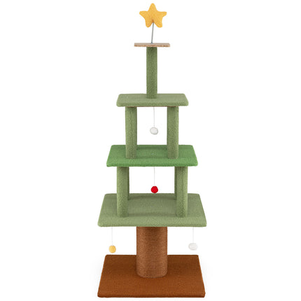 Large Christmas Cat Tree for Indoor Cats 64" Cute Cat Tower with 3 Condos-Green