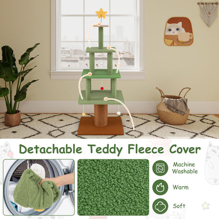 Large Christmas Cat Tree for Indoor Cats 64" Cute Cat Tower with 3 Condos-Green