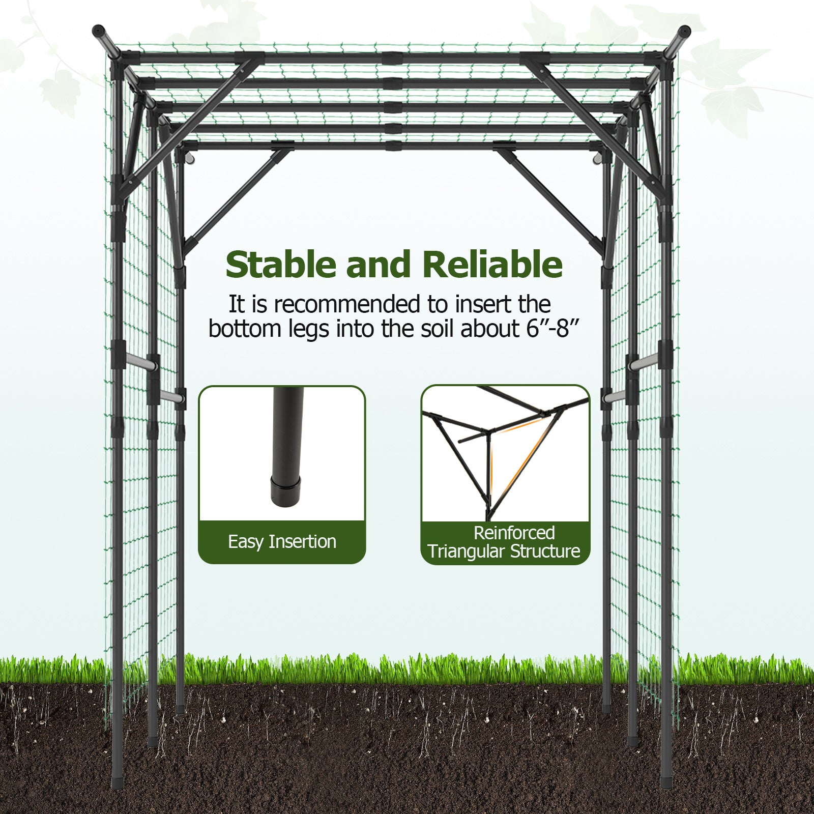 Large Garden Arch Trellis for Climbing Plants Outdoor Grape Vine Support-Black