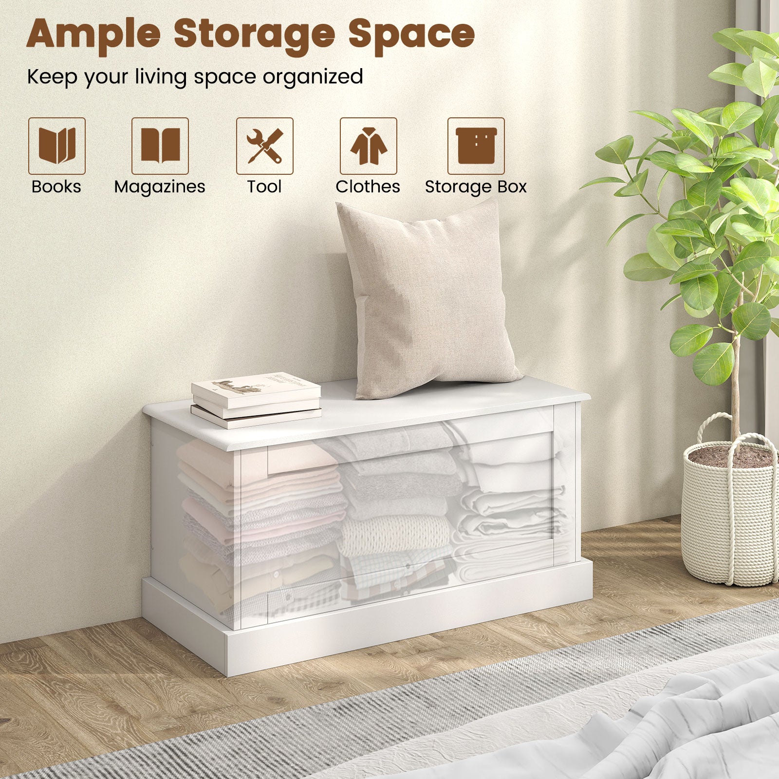 Large Storage Chest with Safety Metal Hinge-off white