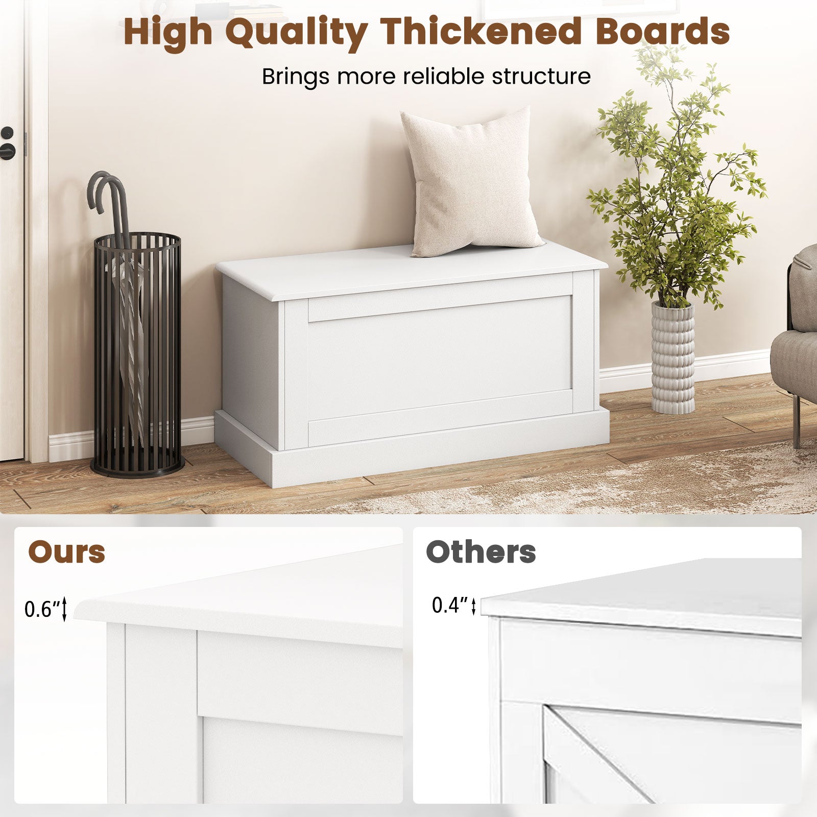 Large Storage Chest with Safety Metal Hinge-off white