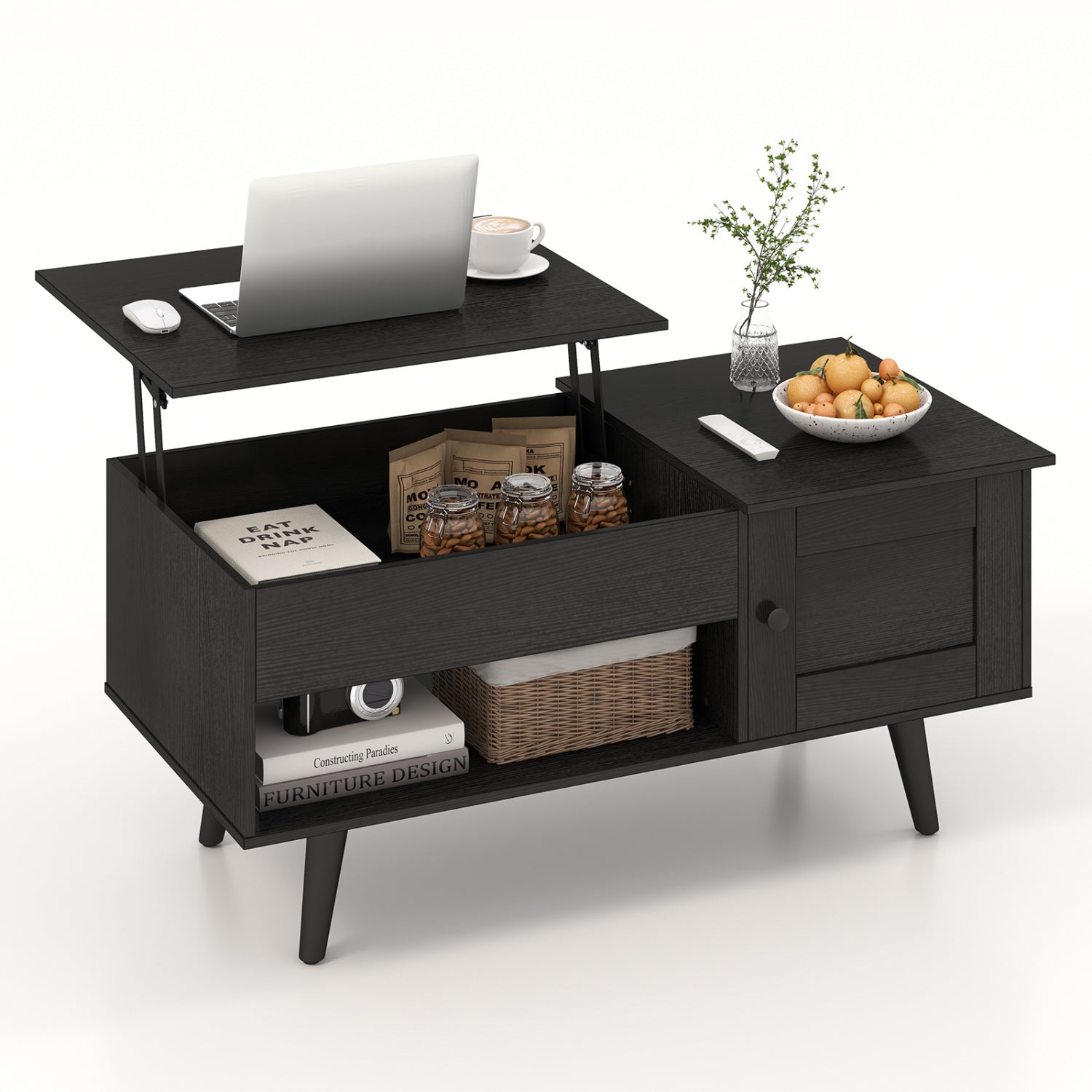 Lift Top Coffee Table with Storage and Hidden Compartment-Black