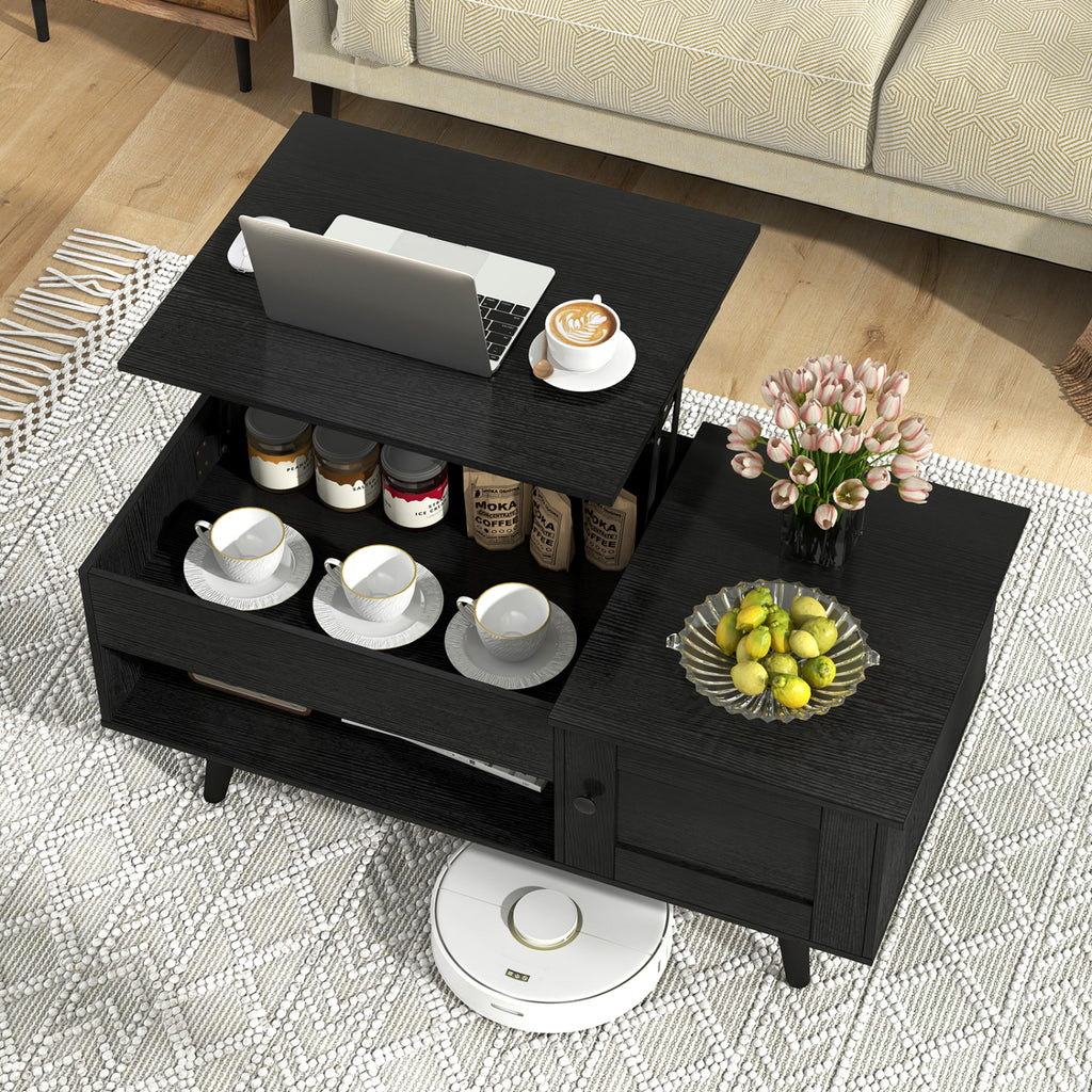Lift Top Coffee Table with Storage and Hidden Compartment-Black