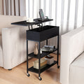 Lift Top End Table with Charging Station and Universal Wheels-Black