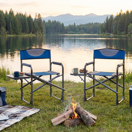 Lightweight Folding Camping Chair with Side Table-Blue