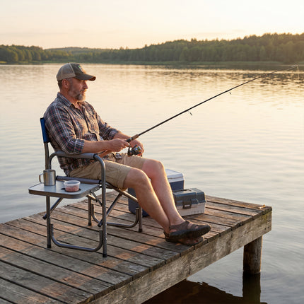 Lightweight Folding Camping Chair with Side Table-Blue