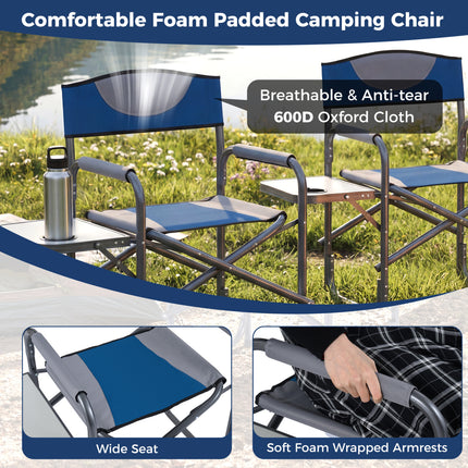 Lightweight Folding Camping Chair with Side Table-Blue