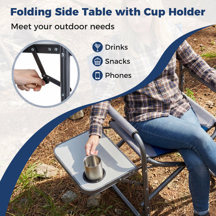 Lightweight Folding Camping Chair with Side Table-Blue