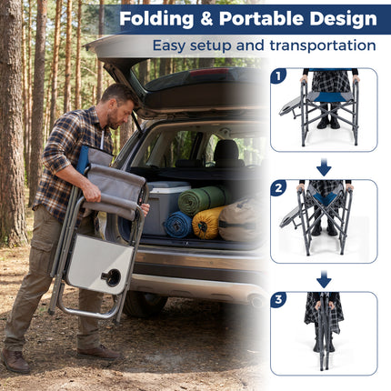 Lightweight Folding Camping Chair with Side Table-Blue
