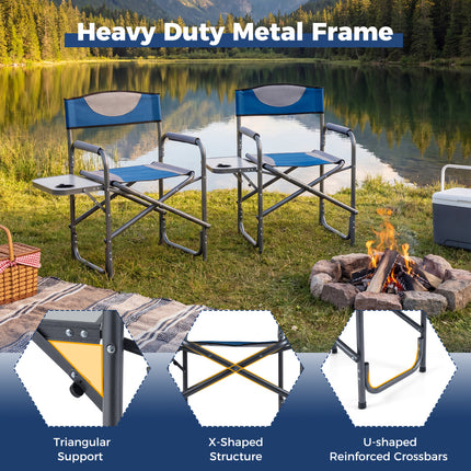 Lightweight Folding Camping Chair with Side Table-Blue