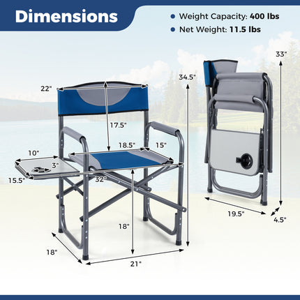 Lightweight Folding Camping Chair with Side Table-Blue