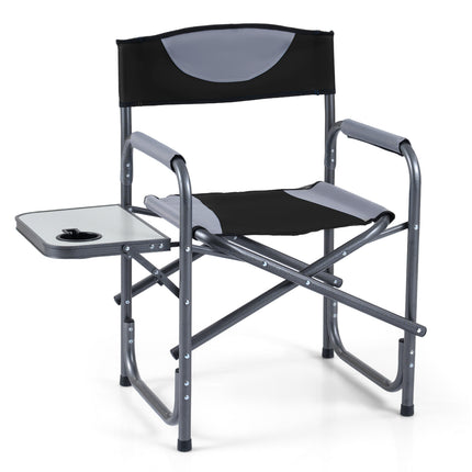 Lightweight Folding Camping Chair with Side Table-Black