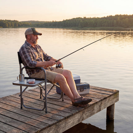 Lightweight Folding Camping Chair with Side Table-Black