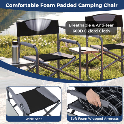 Lightweight Folding Camping Chair with Side Table-Black