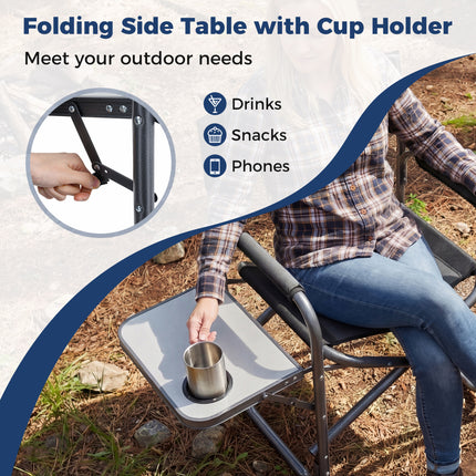 Lightweight Folding Camping Chair with Side Table-Black