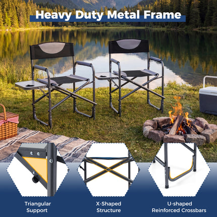 Lightweight Folding Camping Chair with Side Table-Black