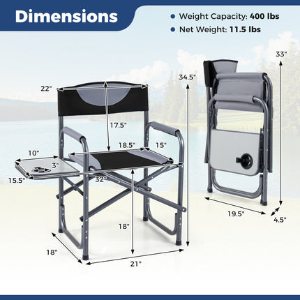 Lightweight Folding Camping Chair with Side Table-Black