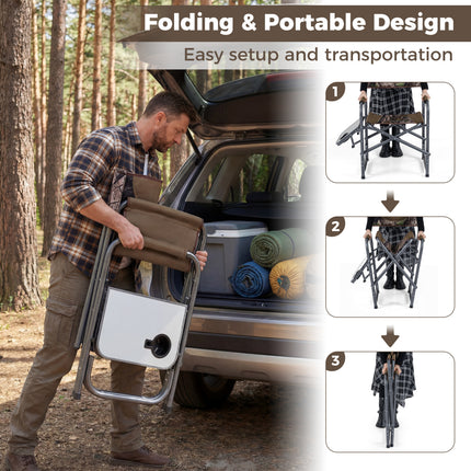 Lightweight Folding Camping Chair with Side Table-Camouflage