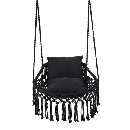 Macrame Swing Chair Hammock Chair with 2 Removable Cushions-Black