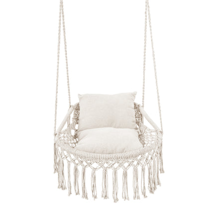 Macrame Swing Chair Hammock Chair with 2 Removable Cushions-Beige