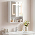 Medicine Cabinet with Mirror and 3 Color LED Lights Recessed or Wall Mounted-White