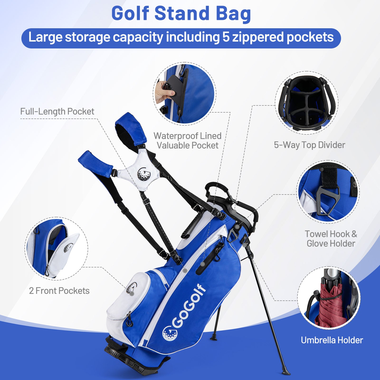 Men's Complete Golf Clubs and Bag Set with Headcovers and Putter-Blue