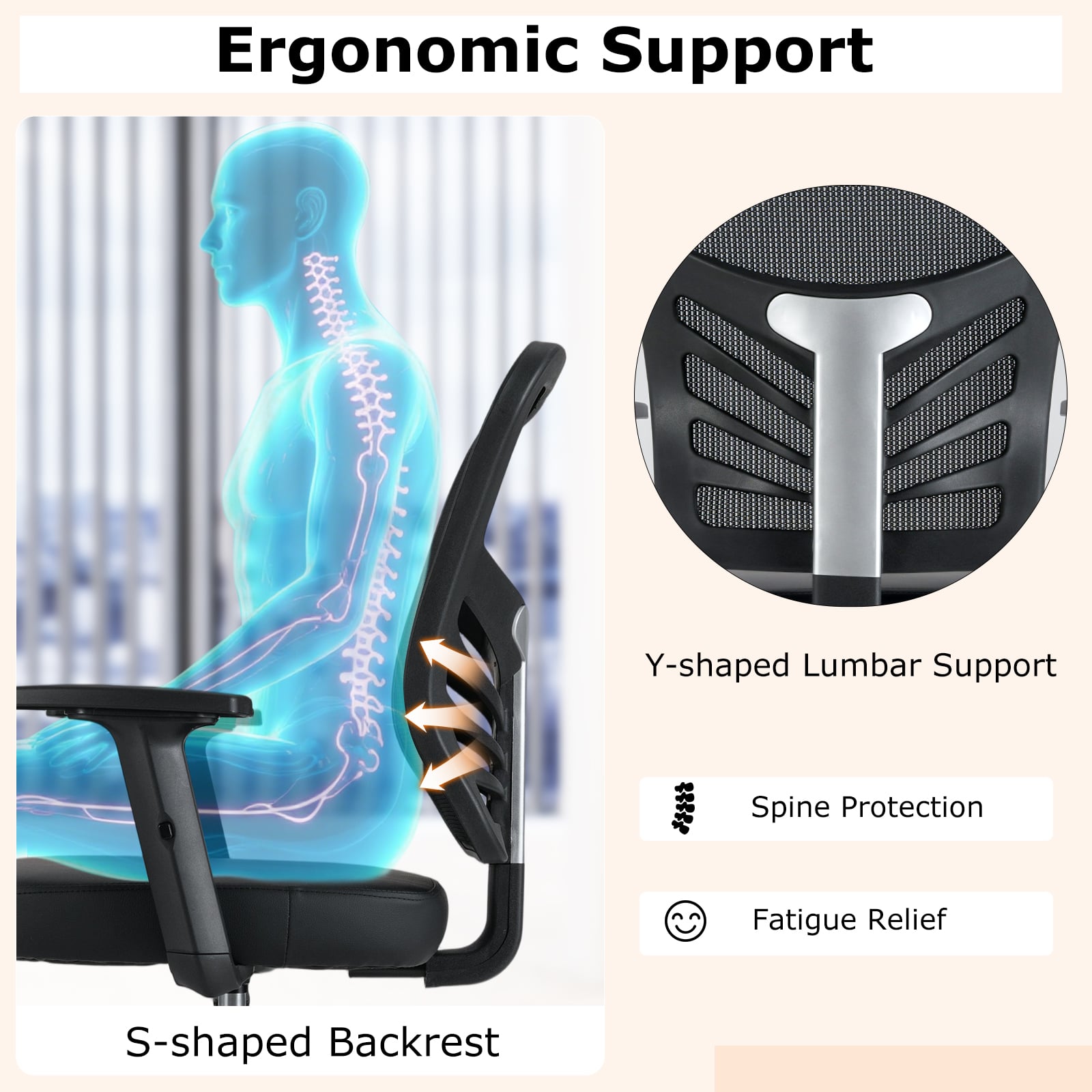 Mesh Drafting Chair Office Chair with Adjustable Armrests and Foot-Ring-Black