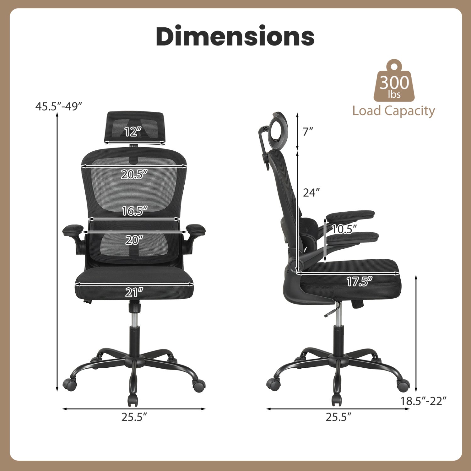 Mesh Office Chair with Adaptive Lumbar Support  Flip-up Armrests  Reclining Backrest-Black