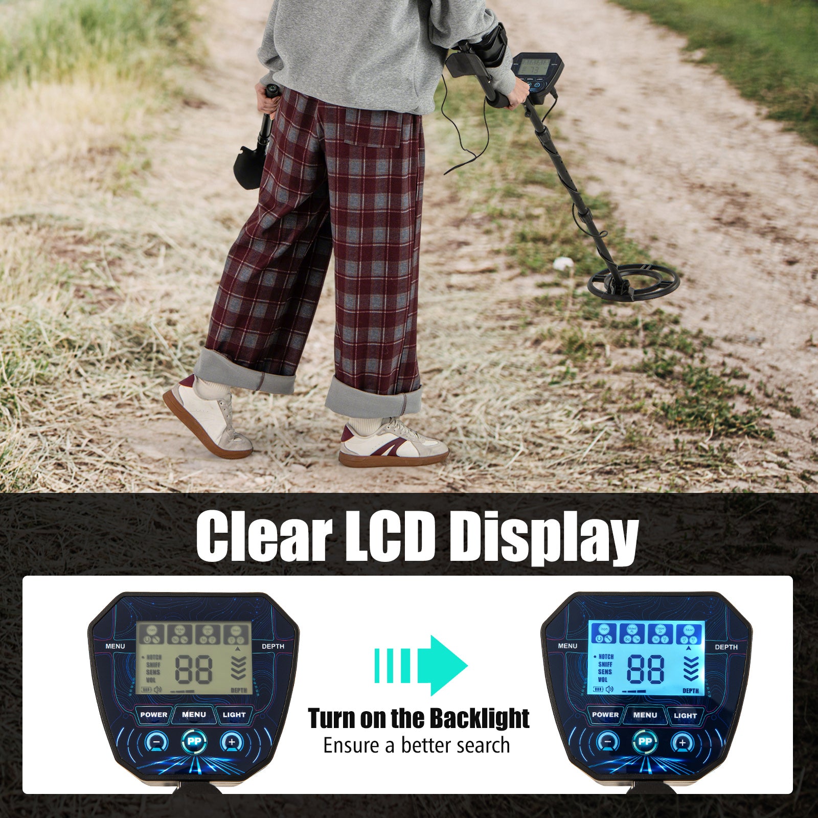 Détecteur de métaux avec écran LCD rétroéclairé et puce DSP avancée