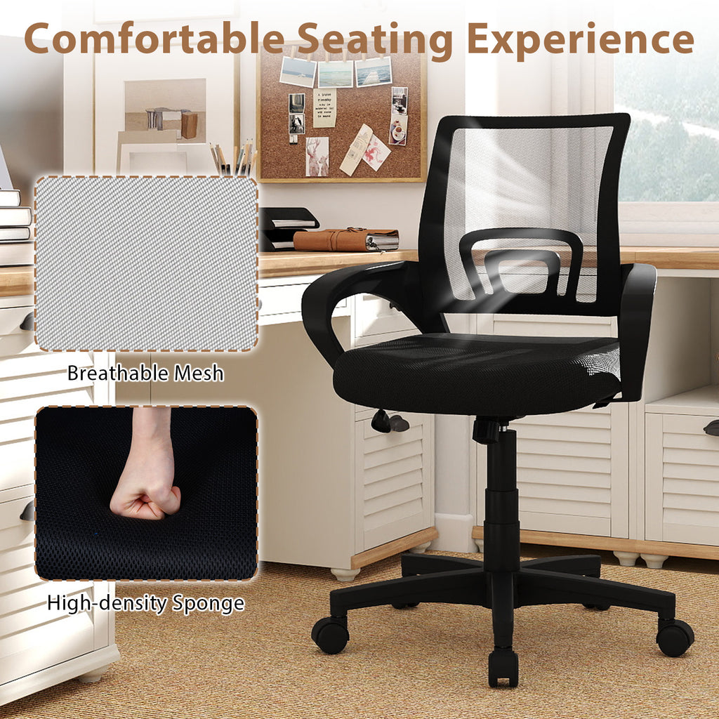 Mid-Back Mesh Office Chair Ergonomic Computer Chair with Lumbar Support-Black