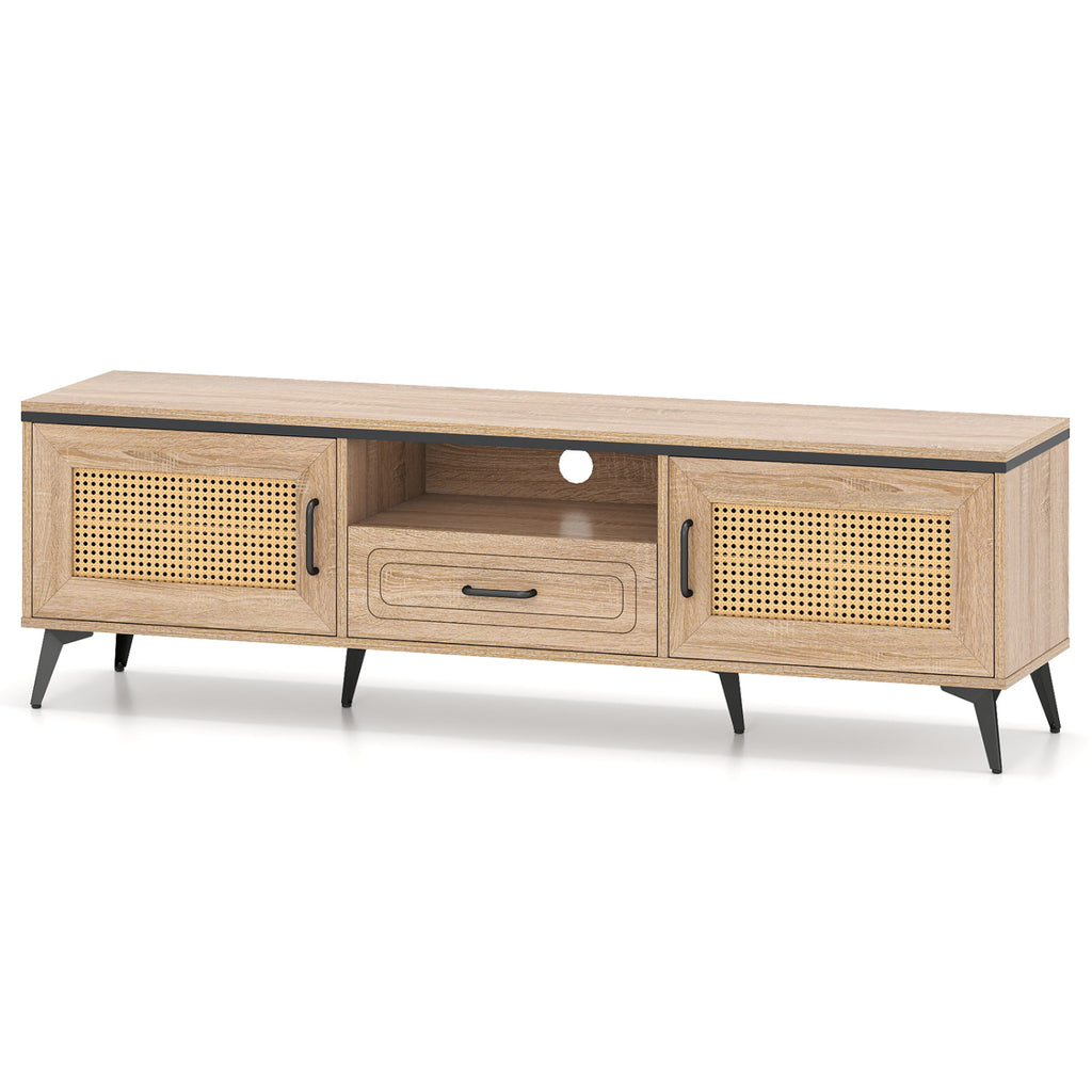 Mid Century Modern Entertainment Center with 2 Cabinets and Storage Drawer-Oak