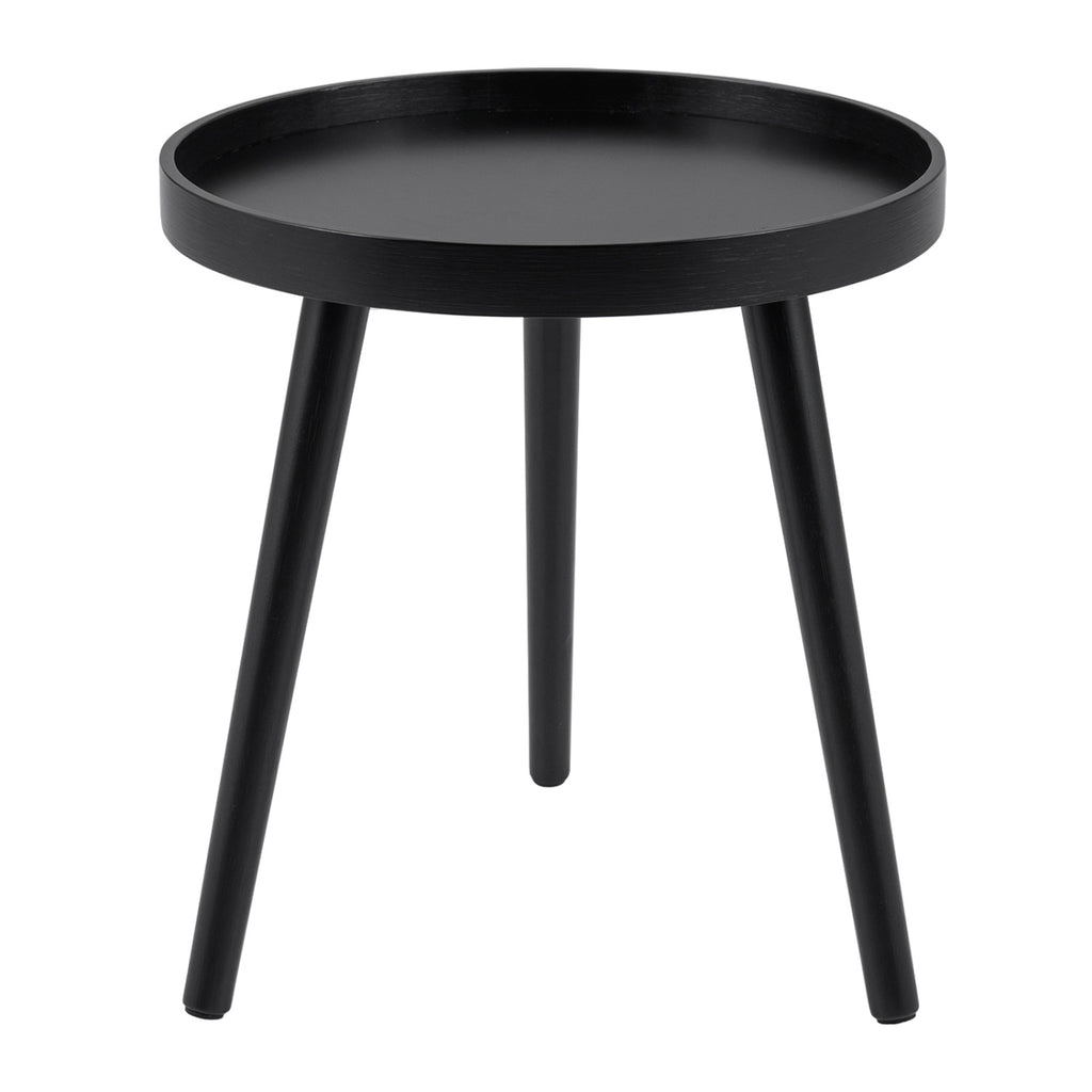 Mid Century Modern Round Side Sofa Coffee Table with Wooden Tray-Black