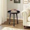 Mid Century Modern Round Side Sofa Coffee Table with Wooden Tray-Black