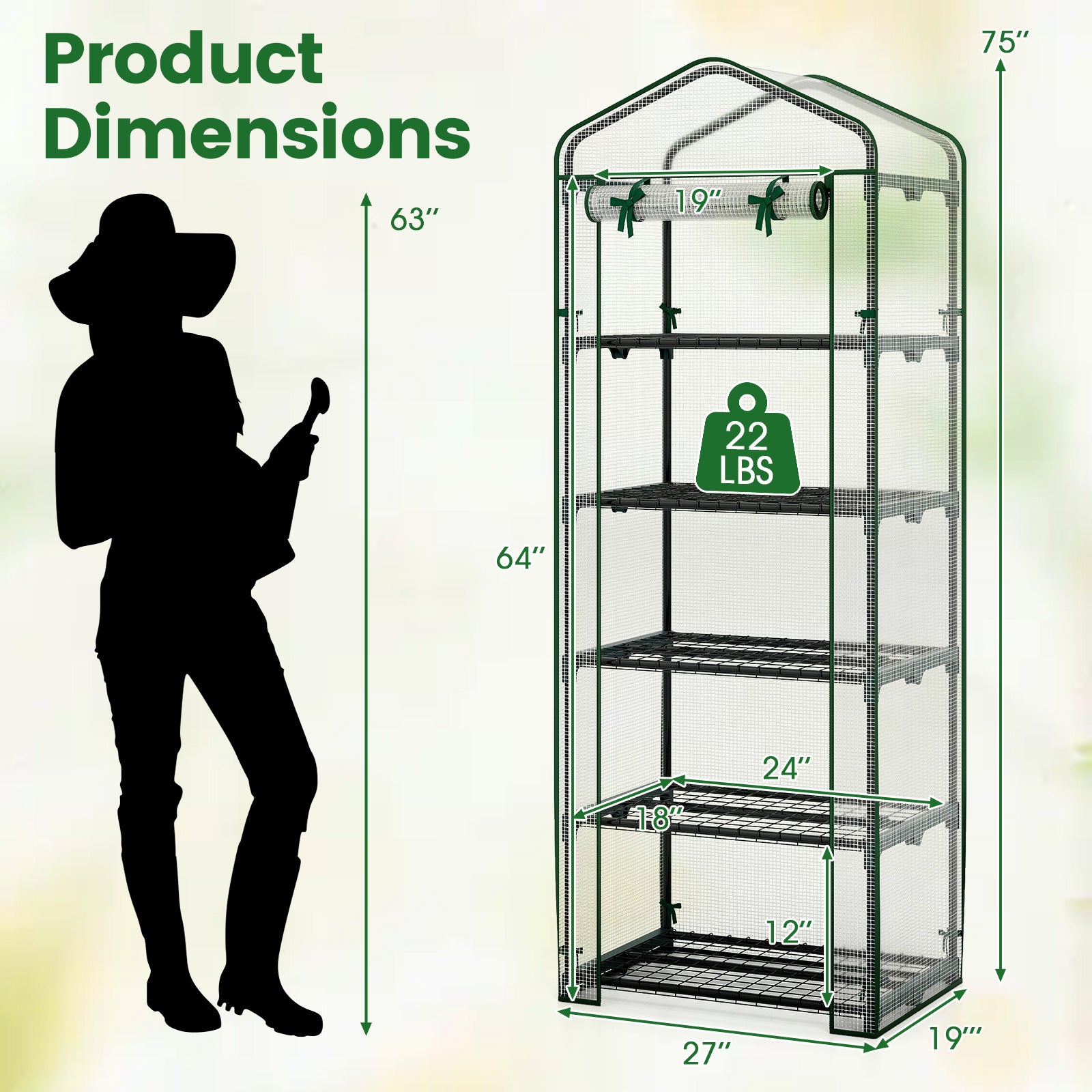 Mini Greenhouse Portable Plant Grow House with 5 Tier Shelves-White
